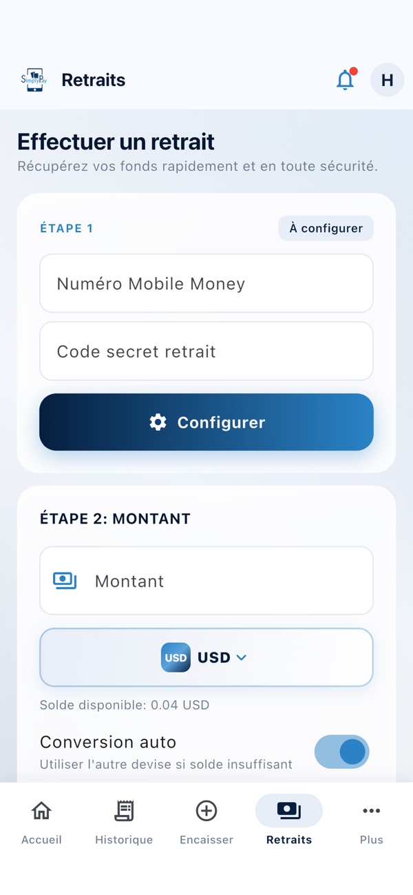 SimplyPaye — Retrait Mobile Money